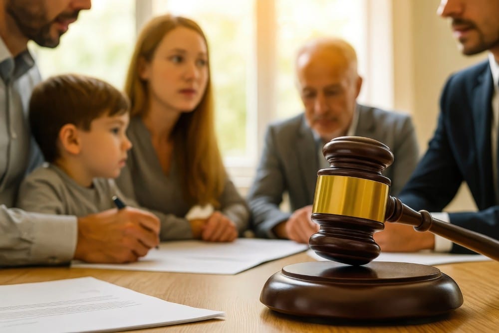 Family law attorney explaining temporary vs final divorce and custody orders in Jacksonville Florida courtroom setting